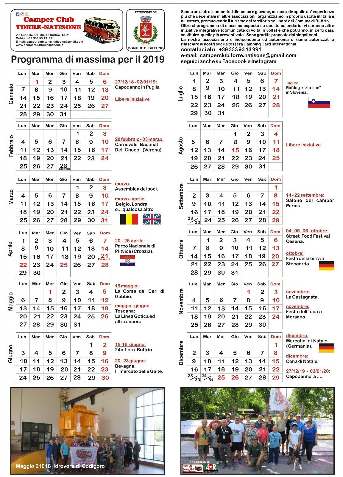 Calendario Programma 2019
