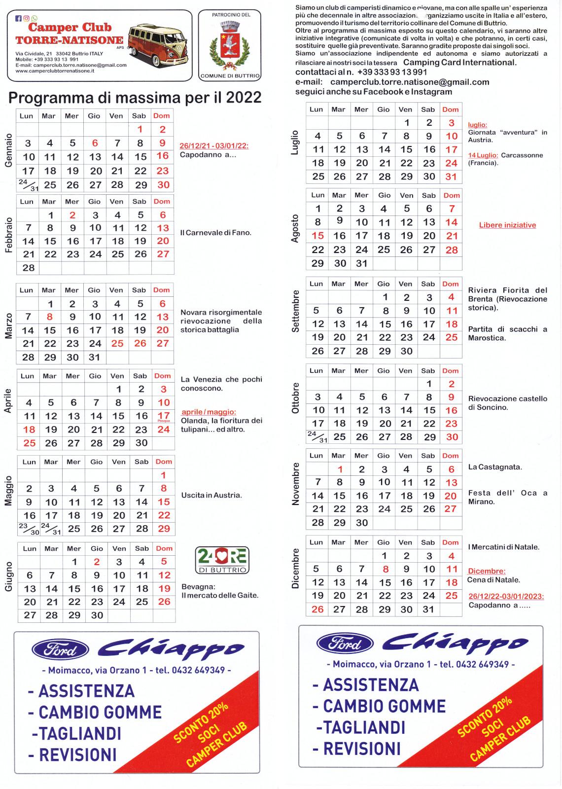 Calendario Programma 2022